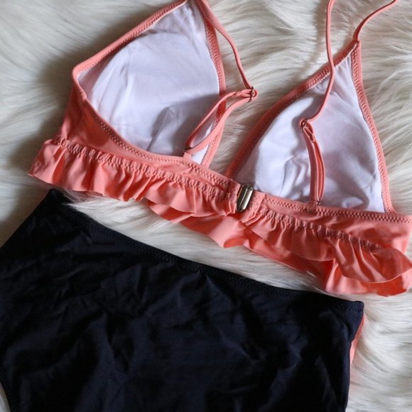 M Pink and Navy Blue High Waist 2 Piece Bikini swimsuit - Picture 7 of 9